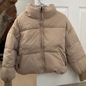 Womens Tan Puffer Jacket - Size Small